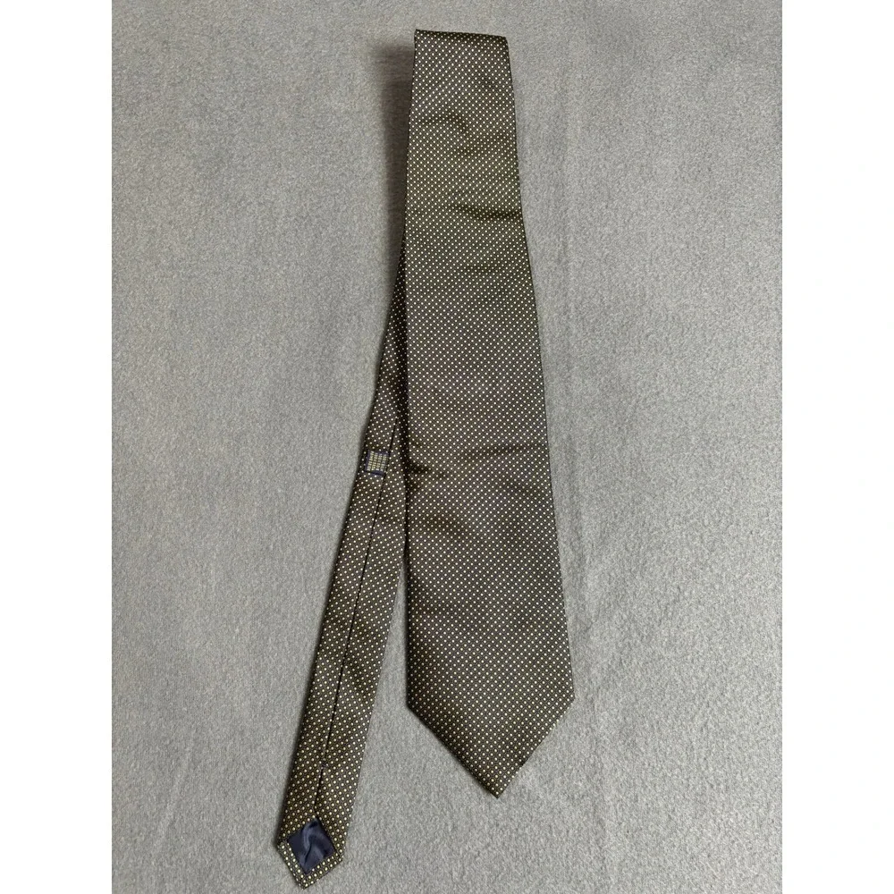 Giampiero Cravette Italian 100% Silk Tie Micro Dot Mens Navy Yellow 57